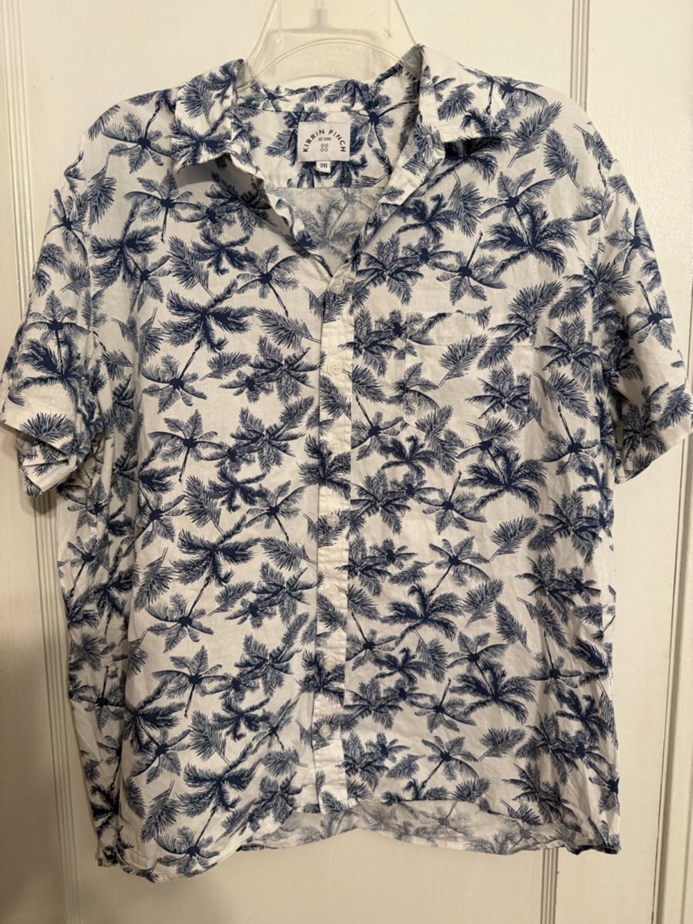 Kirrin Finch White Short-Sleeve Palm Print Shirt with Blue Motif